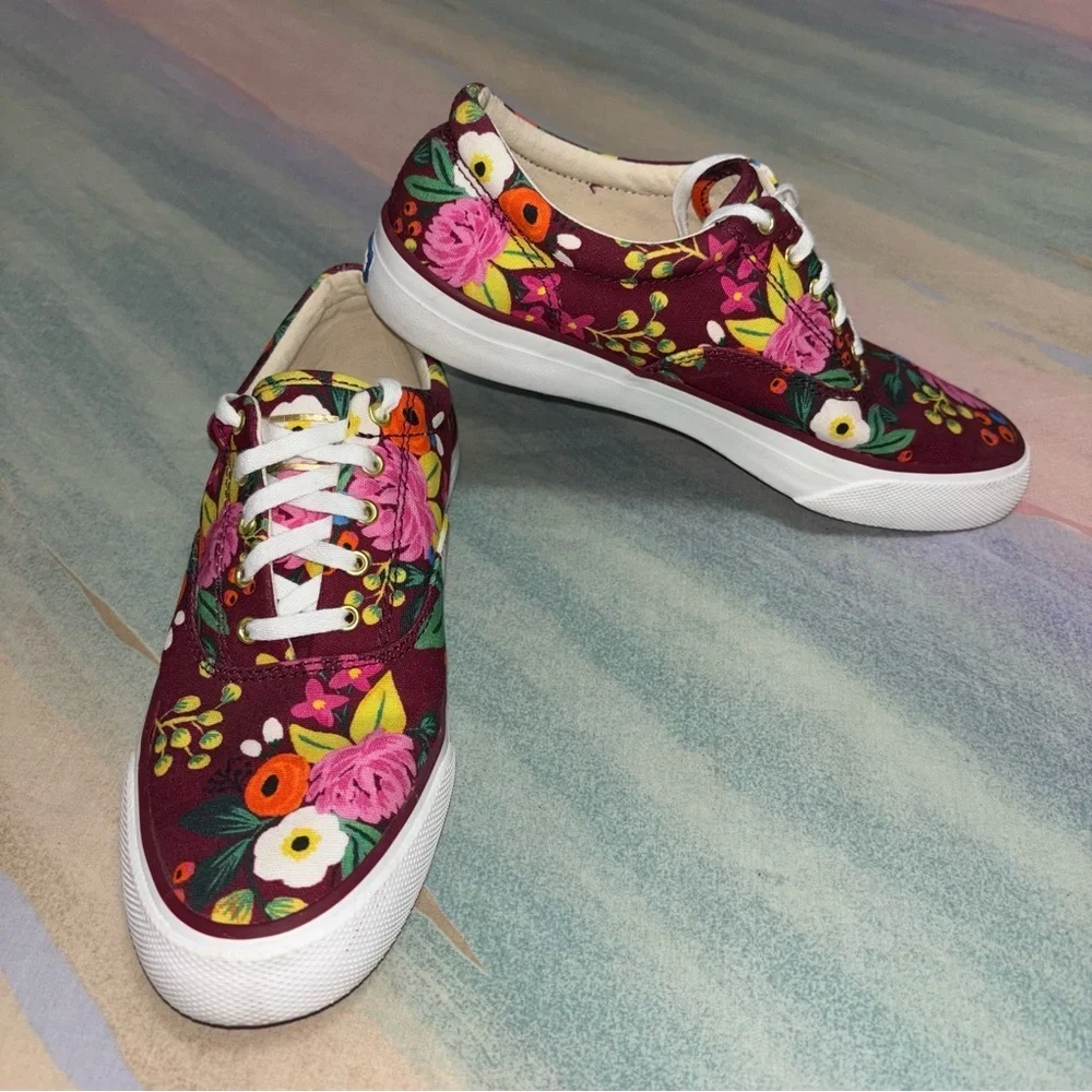 Keds x Rifle Paper Co Burgundy Bloosoms floral sneakers women's size 7.5